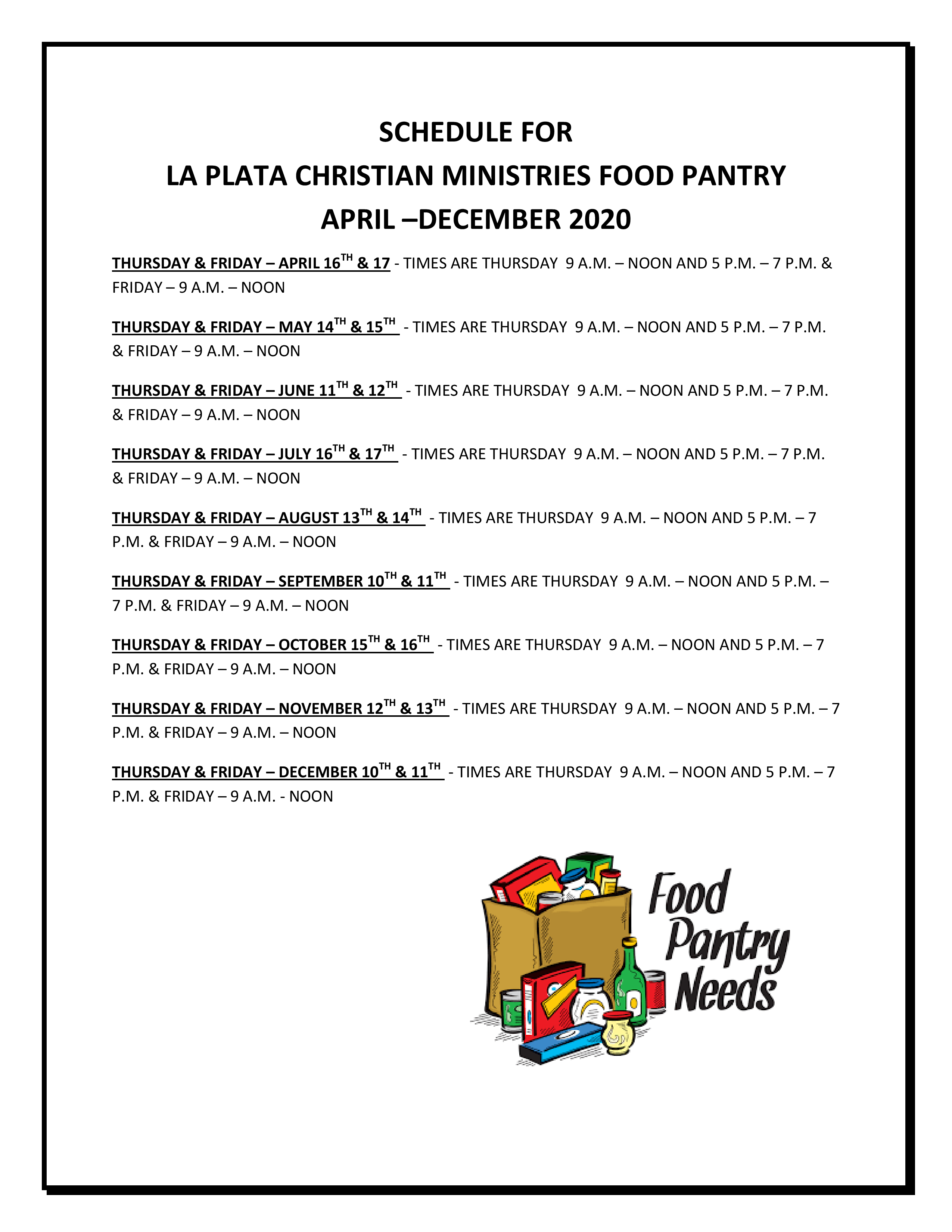 La Plata Food Pantry Schedule City of La Plata